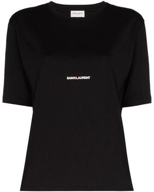 Saint Laurent Cotton Logo T-Shirt - Black