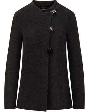Emporio Armani Textured Band Collar Blazer - Black