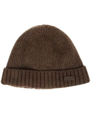 Barbour Logo Patch Ribbed Knit Beanie - Brown