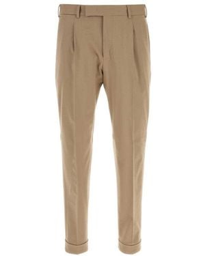 PT Torino Tapered Pleated Trousers - Natural