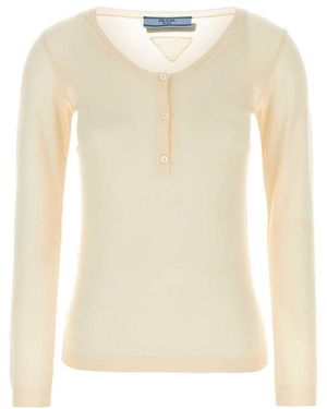 Prada Cashmere-Silk Blend Crewneck Sweater - White