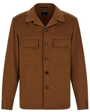 ZEGNA Regular Solid Overshirt - Brown