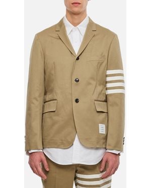 Thom Browne Single-Breasted Cotton Twill Sport Jacket With Iconic Sleeve Stripes - Natural