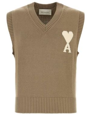 Ami Paris V Neck Sweater - Brown