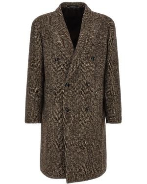 Tagliatore Peaked Lapel Coat - Brown