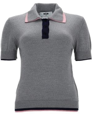 MSGM Solid Shirt Collar Polo - Grey