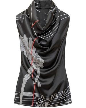 Ferragamo Printed Cowl Neck Top - Black