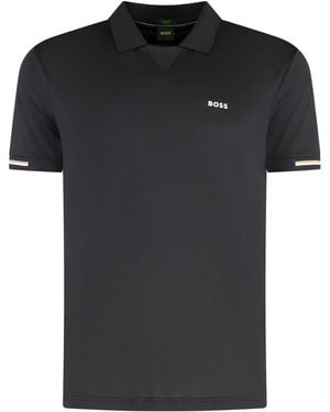 BOSS Stripe Trim Logo Polo - Black