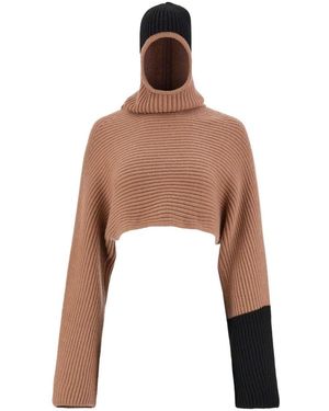 Ferragamo Cashmere Cropped Hoodie - Brown