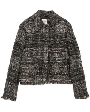 Semicouture Textured Shirt Collar Jacket - Black