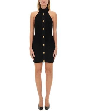 Balmain Textured Mock Collar Mini Dress - Black