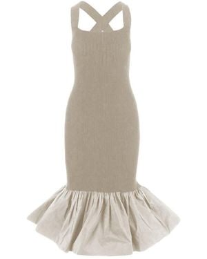 Patou Ruffled Knitted Midi Dress - Natural