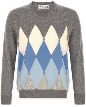 Ballantyne Geometric V Neck Jumper - Blue