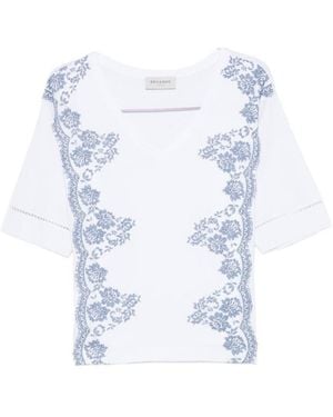 ERMANNO FIRENZE Embroidered V Neck T-Shirt - Blue