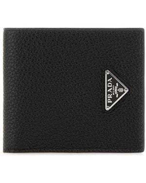 Prada Triangle Logo Enamel Wallet - Black