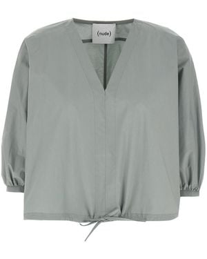 Nude V-Neck Blouse - Gray