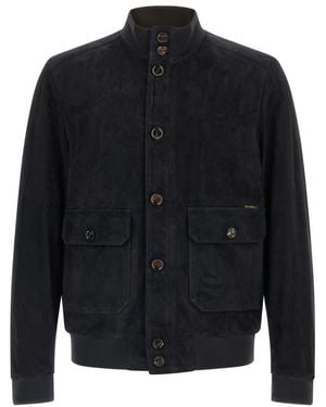 Moorer Solid Mandarin Collar Jacket - Blue