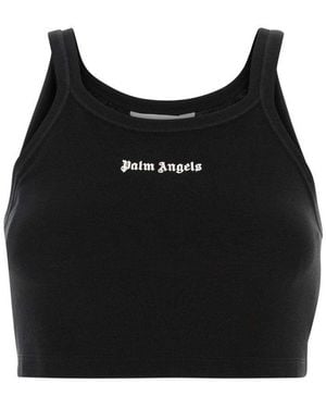 Palm Angels Embroidered Logo Piquet Top - Black