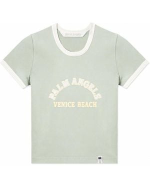 Palm Angels Logo Round Neck T-Shirt - Green