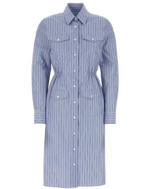 Prada Embroidered Chambray Shirt Dress - Blue