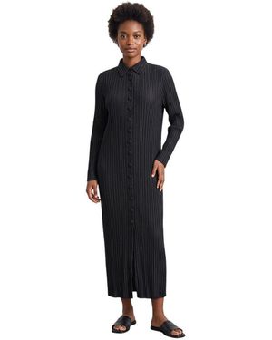 GONGDID DESIGN Pleated Shirt Collar Midi Dress - Black