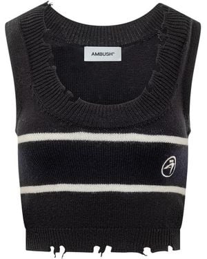 Ambush Stripes Round Neck Top - Black