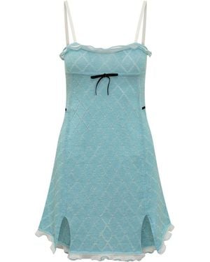 Cormio Textured Square Neck Mini Dress - Blue