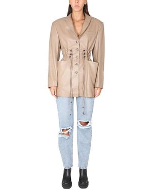 The Mannei Solid Peaked Lapel Mini Dress - Natural