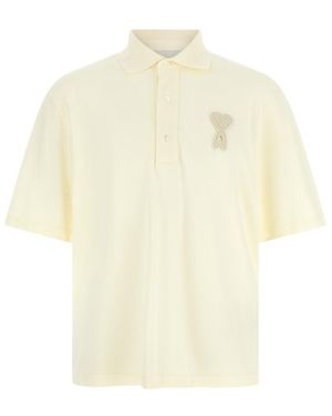 Ami Paris Crochet Embroidery Polo - White