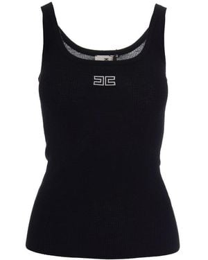 Elisabetta Franchi Solid Scoop Neck Top - Black