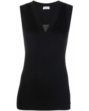 Brunello Cucinelli Solid V Neck Top - Black