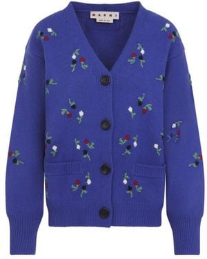 Marni Floral V Neck Sweater - Blue