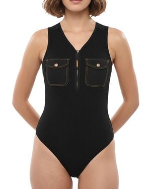 DIESEL Textured V Neck Top - Black
