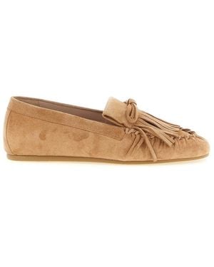 Stuart Weitzman Solid Britt Fringe Loafers - Brown