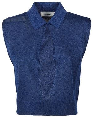 Circus Hotel Solid Shirt Collar Top - Blue
