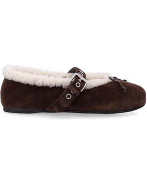 Miu Miu Dark Bow Ballet Flats - Brown