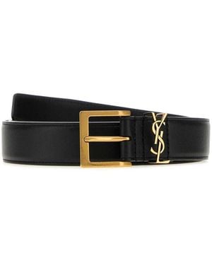 Saint Laurent Solid Buckle Belt - Black