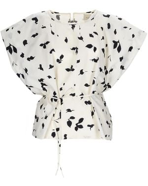 Alysi Printed Round Neck Top - White