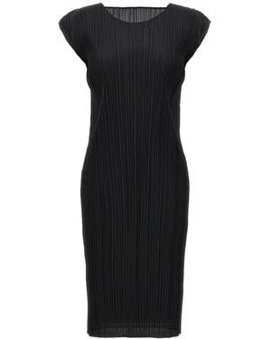 Pleats Please Issey Miyake Polyester Midi Dress - Black