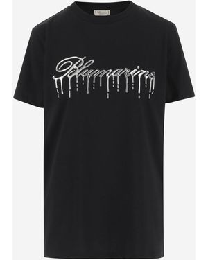Blumarine Cotton T-Shirt With Cast-Effect Logo - Black