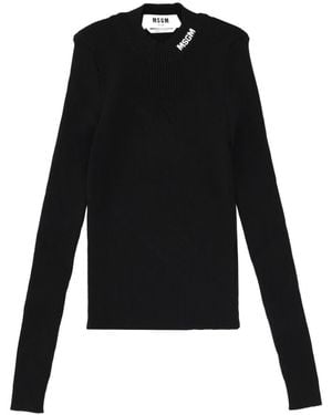 MSGM Knitted Crew Neck Sweater - Black