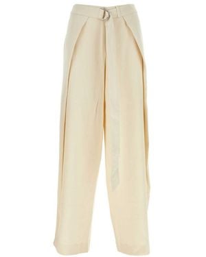 Ami Paris Ami Ivory Viscose Blend Wide-Leg Pant - Natural