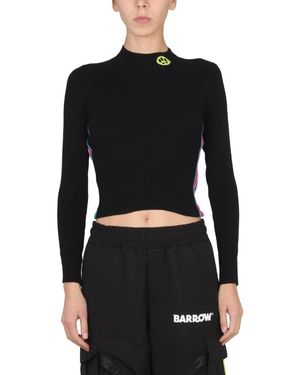 Barrow Stripes Mock Collar Top - Black