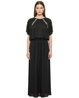 Pinko Embellished Round Neck Maxi Dress - Black
