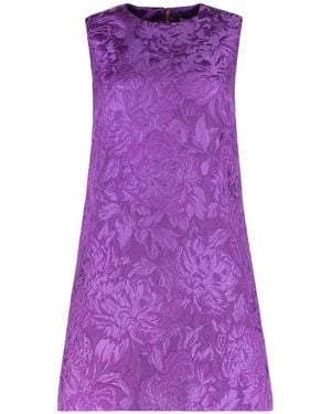 Dolce & Gabbana Crew Neckjaquard Mini Dress - Purple