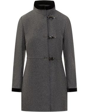 Fay Solid Mandarin Collar Trench Coat - Gray