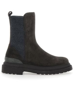 Brunello Cucinelli Suede Slip-On Boots - Black