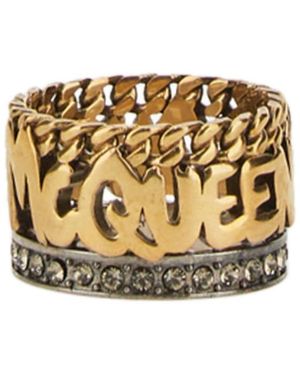 McQueen Graffiti Logo Ring - Metallic