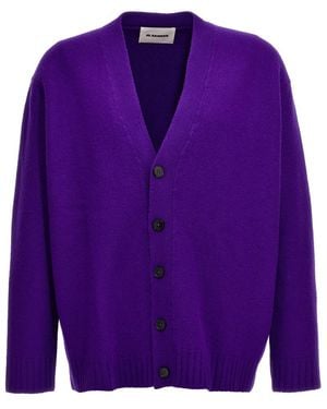 Jil Sander Solid V-Neck Cardigan - Purple