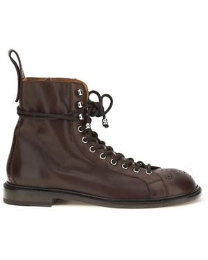 Versace Leather Ankle Boots - Brown
